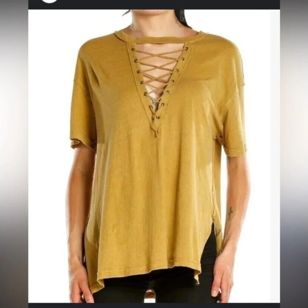 We The free Tan Lace-Up Tunic Top - Picture 1 of 10